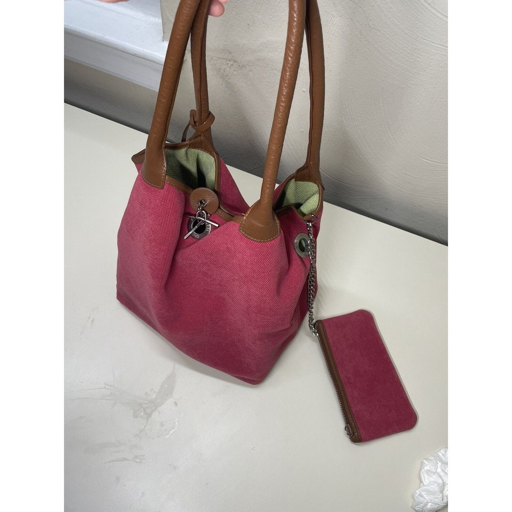 Franchetti Bond Rasberry Color Fabrick Leather Strap Shoulder Bag View 6